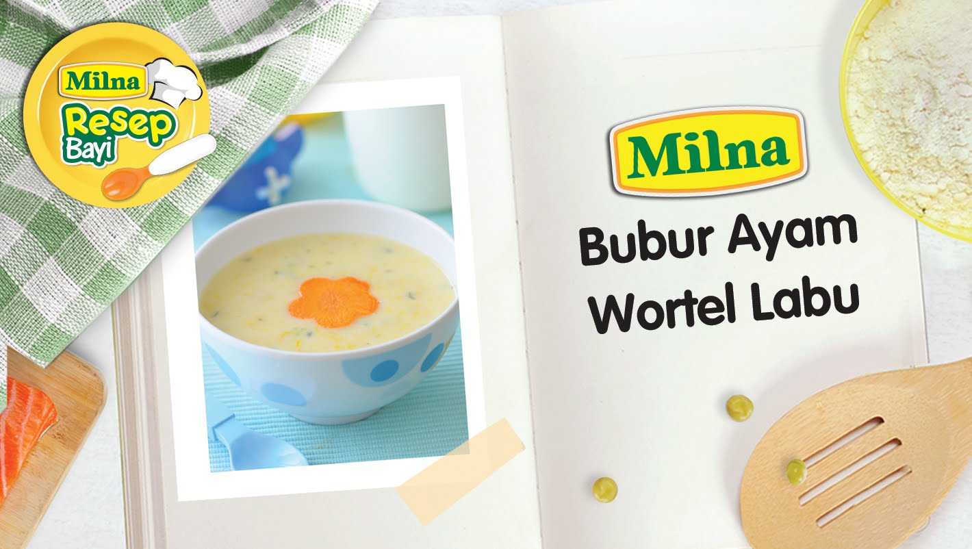 Resep MPASI Bayi Milna – Bubur Ayam Sup Wortel Labu